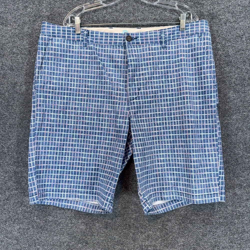 Tommy Bahama Shorts Mens 40 Blue Grid Print Cotton Tencel Blend Casual Golf